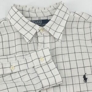 Polo Ralph Lauren Shirt Mens XL Lowell Sport Linen Grid Check Button Up Shirt